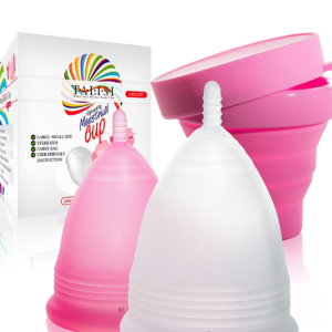 Talisi Reusable Menstrual Cups Set of 2 with Collapsible Silicone Foldable Sterilizing Cup