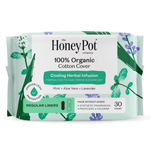 Honey Pot 100% Organic Cotton Cover Cooling Herbal Infusion Regular Liners, 30 Count