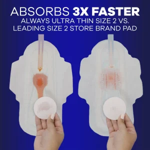 Always Ultra Thin Overnight Pads with Wings, Size 5, Extra Heavy Overnight Absorbency, 46 CT
