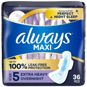 Always Maxi Pads with Wings, Size 5, Extra Heavy Overnight, 36 Count